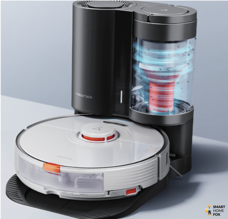 Roborock S7 self-cleaning base stands on the ground